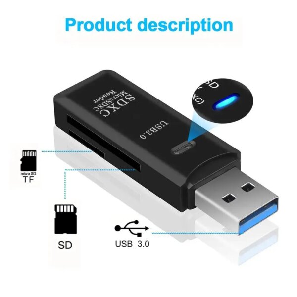 Multi Functional 2-in-1 High-speed USB 3.0/2.0 Card Reader Supports TF+SD Computer, Tablet Camera, Laptop, Car Mounted - Image 5