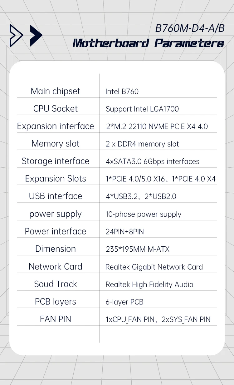 HUANANZHI B760M D4 M-ATX DDR4 Motherboard Support 12 13 Gen（ Intel LGA 1700 CPU 12100F/12400F/12490F/12600F/12700F/13600F）