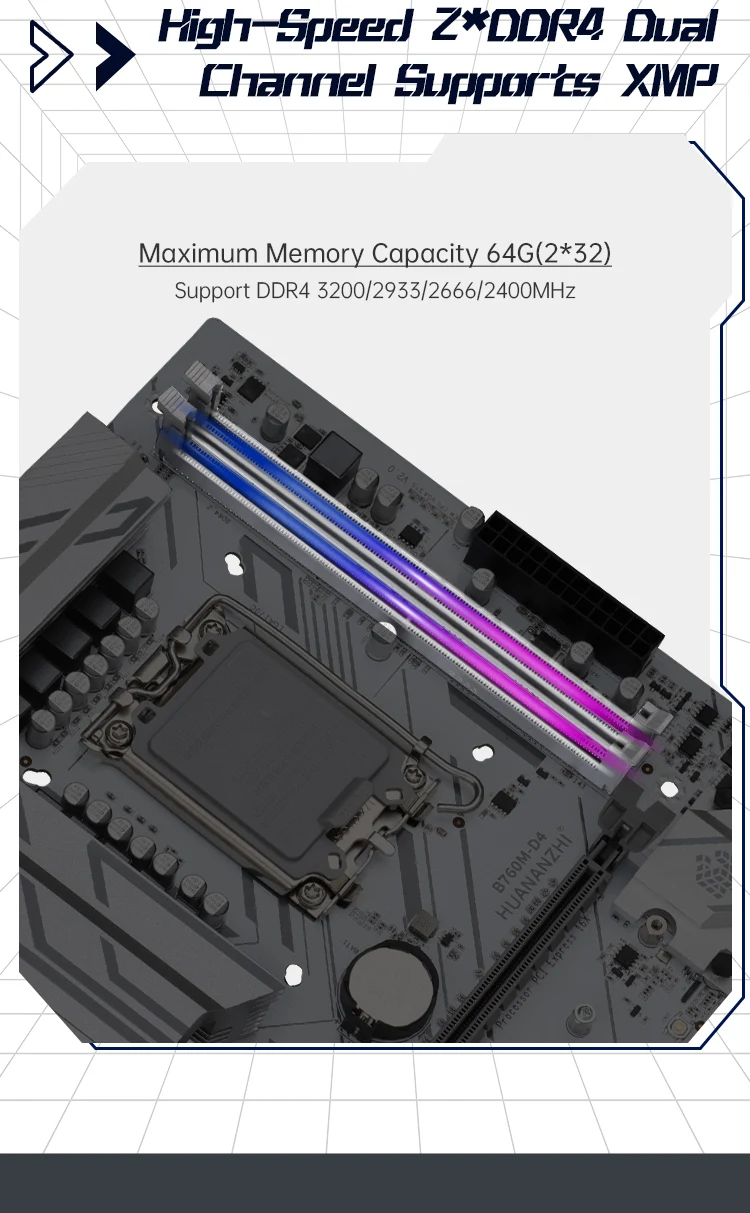 HUANANZHI B760M D4 M-ATX DDR4 Motherboard Support 12 13 Gen（ Intel LGA 1700 CPU 12100F/12400F/12490F/12600F/12700F/13600F）