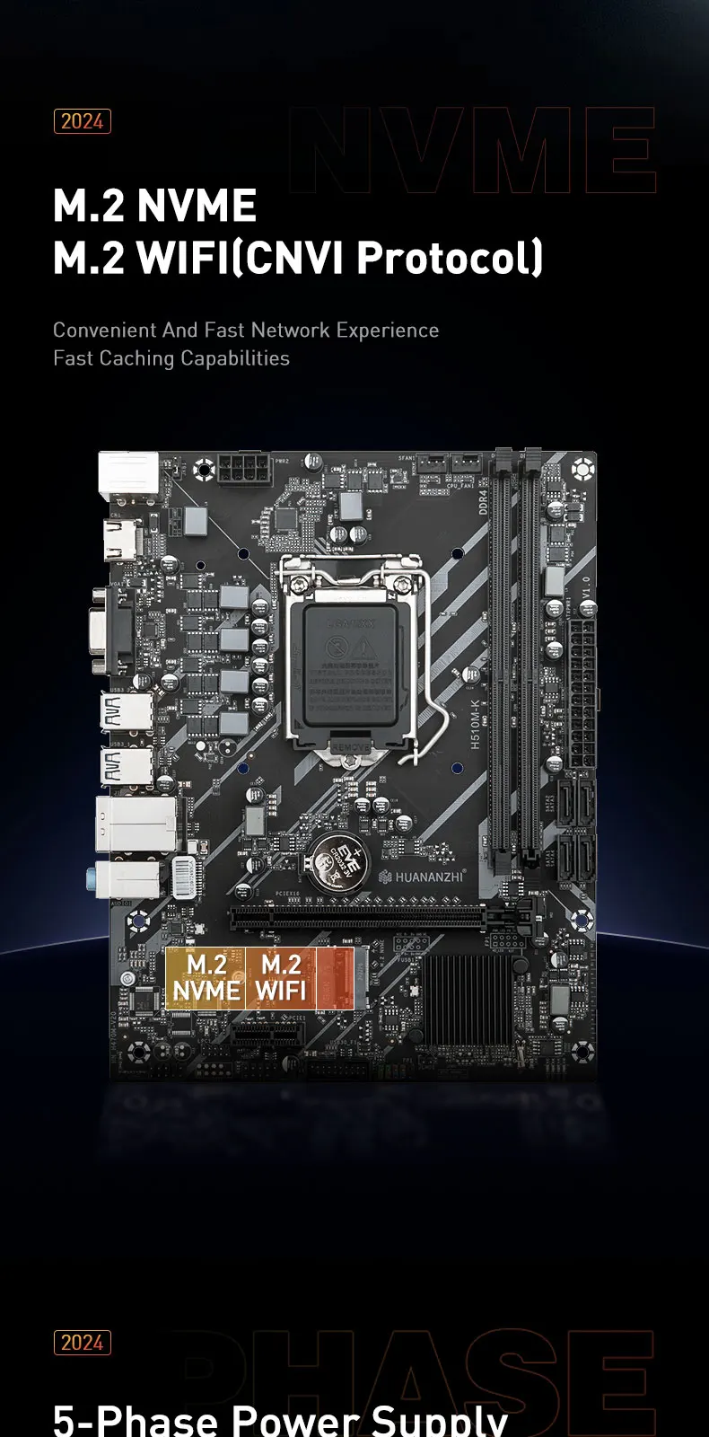 HUANANZHI H510M K M-ATX Motherboard Intel LGA 1200 Support 10 11 generation DDR4 2133 2666 2933MHz XMP 64G M.2 NVME M.2 WIFI HUANANZHI H510M K M-ATX Motherboard Intel LGA 1200 Support 10 11 generation DDR4 2133 2666 2933MHz XMP 64G M.2 NVME M.2 WIFI
