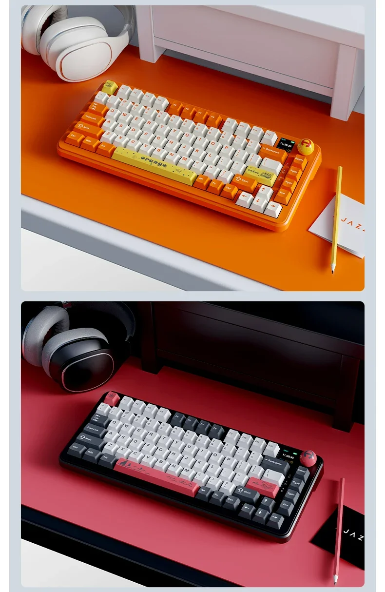 AJAZZ AK820 MAX Tri-mode RGB Gaming Mechanical Keyboard Bluetooth Wireless 2.4G Type C 82 Keys PBT Keycaps Hot Swap for Gamer PC