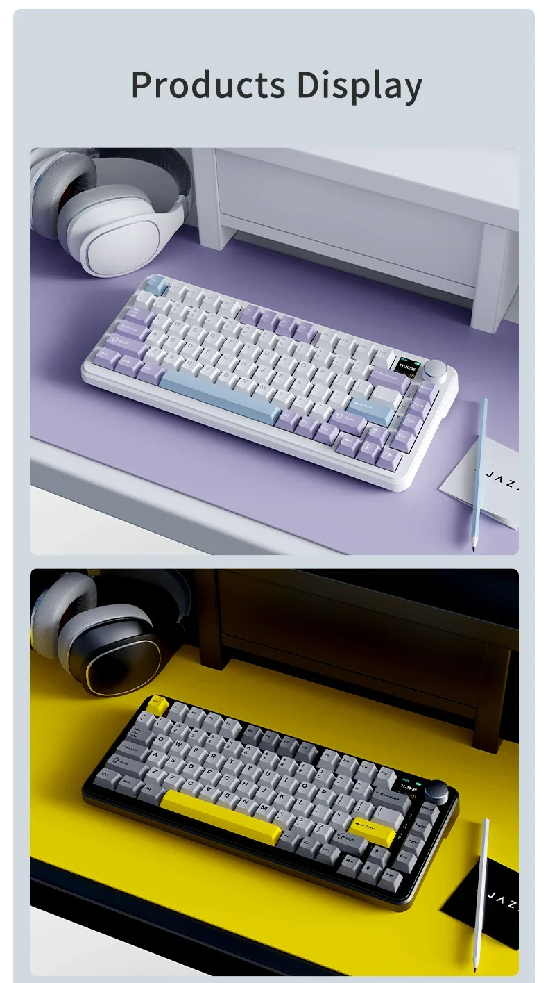 AJAZZ AK820 MAX Tri-mode RGB Gaming Mechanical Keyboard Bluetooth Wireless 2.4G Type C 82 Keys PBT Keycaps Hot Swap for Gamer PC
