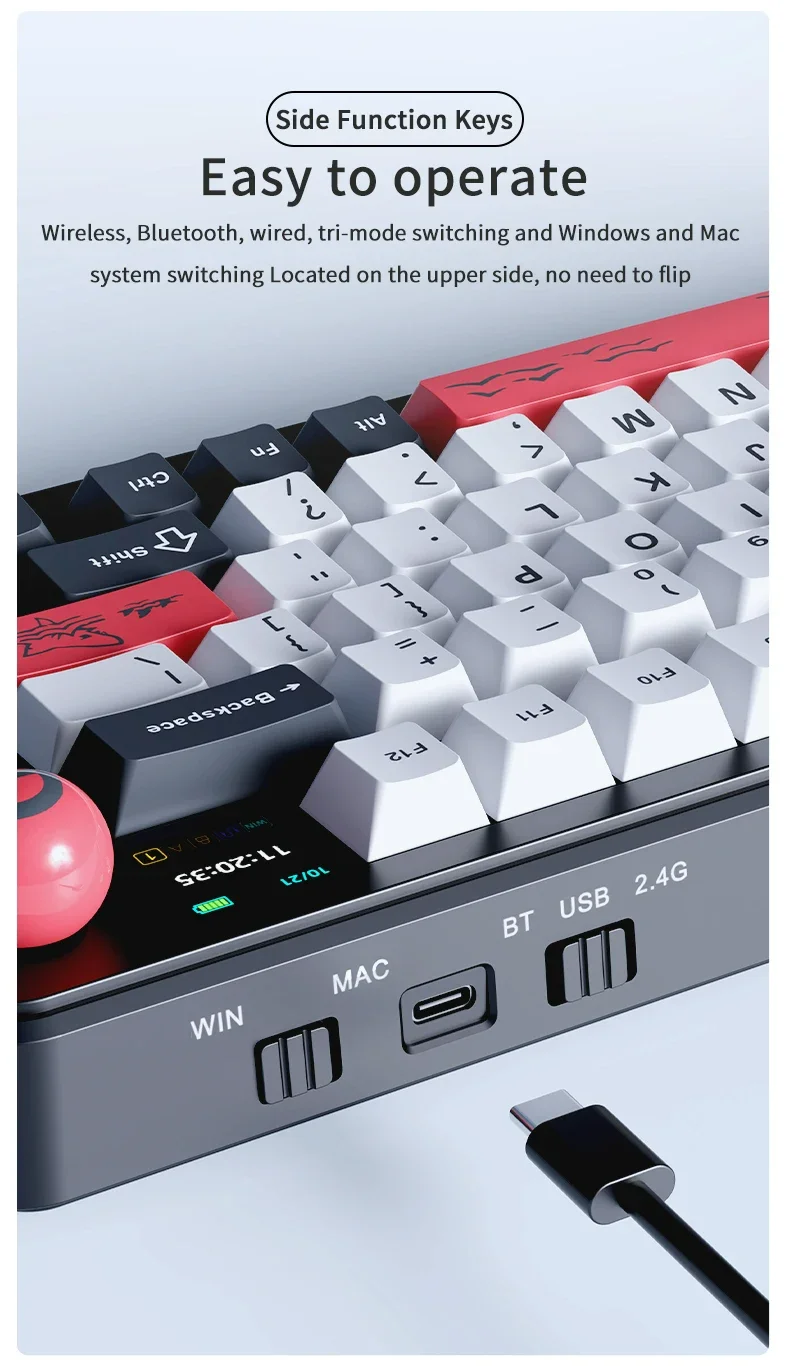 AJAZZ AK820 MAX Tri-mode RGB Gaming Mechanical Keyboard Bluetooth Wireless 2.4G Type C 82 Keys PBT Keycaps Hot Swap for Gamer PC