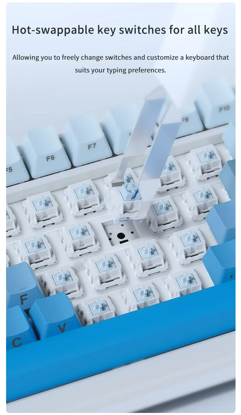 AJAZZ AK820 MAX Tri-mode RGB Gaming Mechanical Keyboard Bluetooth Wireless 2.4G Type C 82 Keys PBT Keycaps Hot Swap for Gamer PC