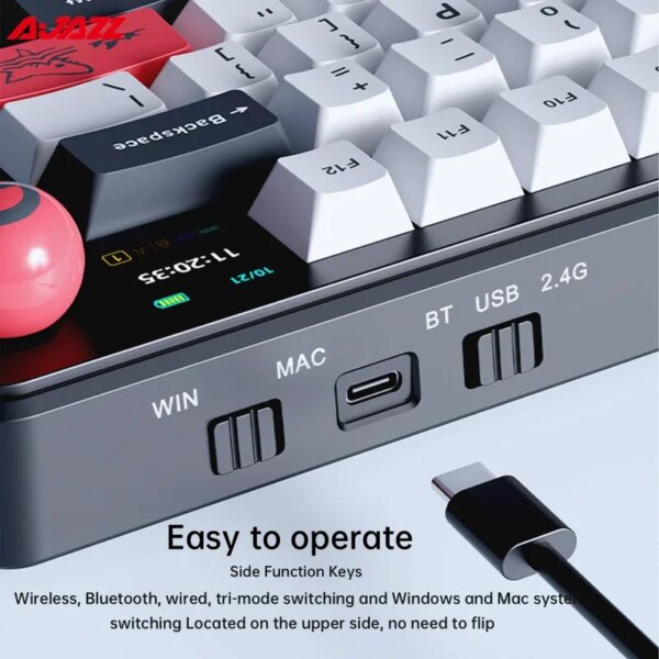 AJAZZ AK820 MAX Tri-mode RGB Gaming Mechanical Keyboard Bluetooth Wireless 2.4G Type C 82 Keys PBT Keycaps Hot Swap for Gamer PC - Image 5