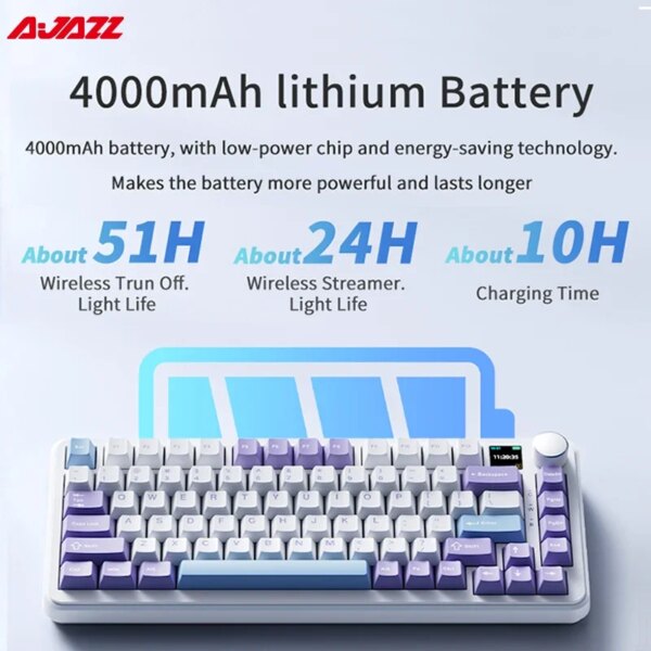 AJAZZ AK820 MAX Tri-mode RGB Gaming Mechanical Keyboard Bluetooth Wireless 2.4G Type C 82 Keys PBT Keycaps Hot Swap for Gamer PC - Image 4