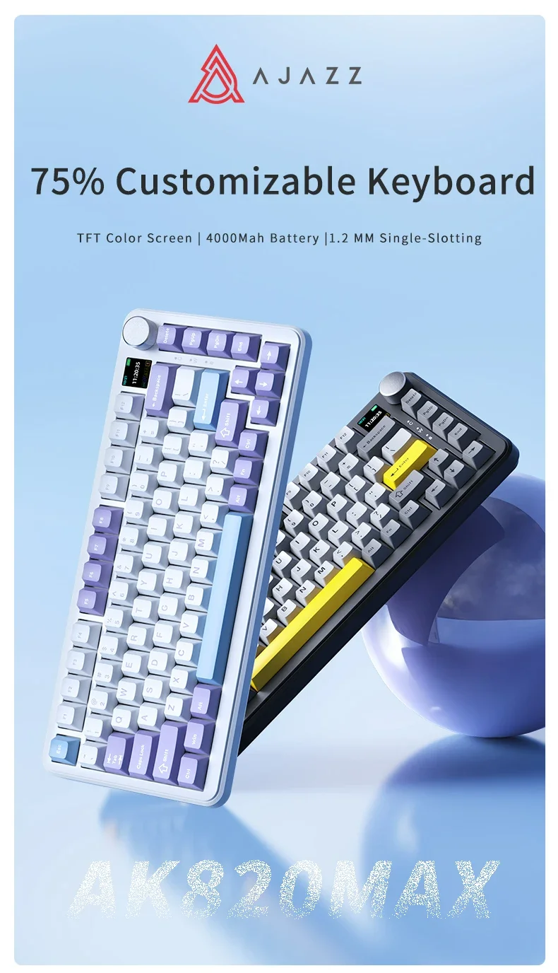 AJAZZ AK820 MAX Tri-mode RGB Gaming Mechanical Keyboard Bluetooth Wireless 2.4G Type C 82 Keys PBT Keycaps Hot Swap for Gamer PC