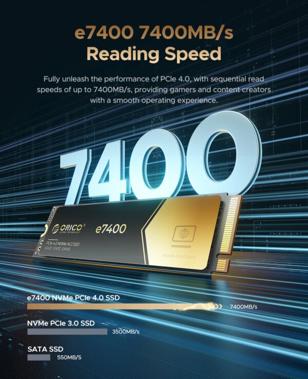 ORICO Gaming PCIe4.0 M.2 NVMe SSD PS5 7400MB/S Internal Solid State Drive Gen4 for High End Computing Gamer Heavy Duty Works - Image 3