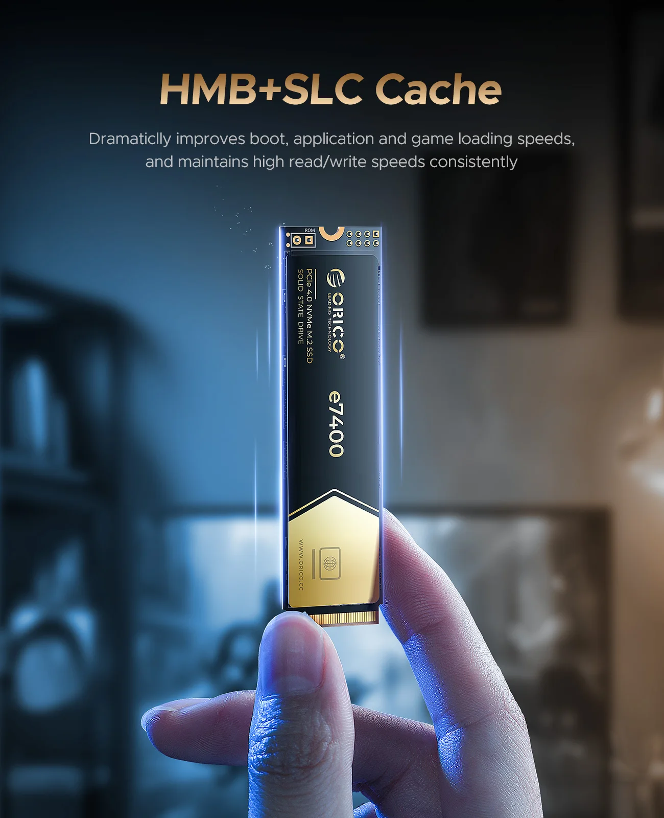 ORICO Gaming PCIe4.0 M.2 NVMe SSD PS5 7400MB/S Internal Solid State Drive Gen4 for High End Computing Gamer Heavy Duty Works
