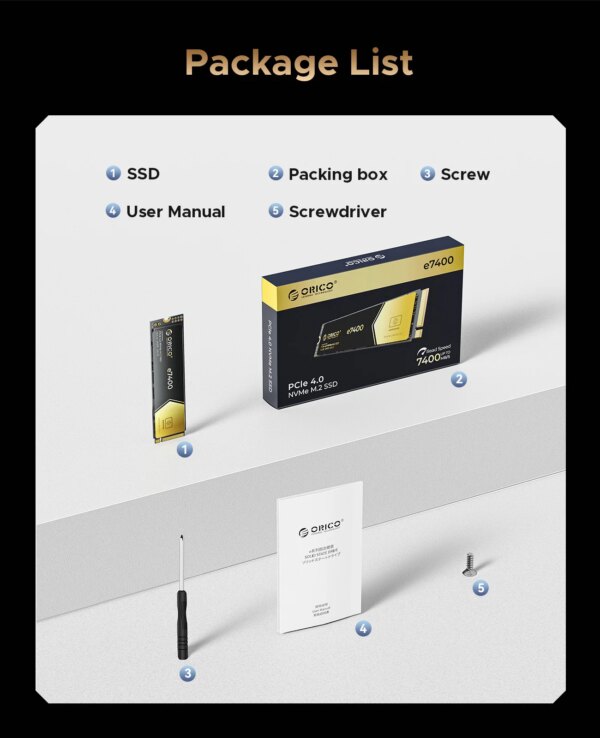 ORICO Gaming PCIe4.0 M.2 NVMe SSD PS5 7400MB/S Internal Solid State Drive Gen4 for High End Computing Gamer Heavy Duty Works - Image 6