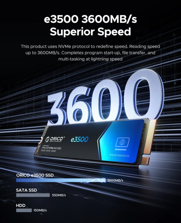 ORICO e3500 M.2 NVMe SSD 1TB PCIe3.0 3500MB/s 2280 PCIe Gen3x4 NVMe Internal Solid State Drive for Laptop/Desktop 3D NAND 5 Yeas - Image 2