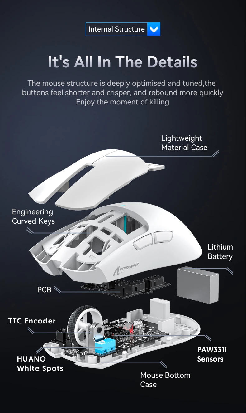 ATTACK SHARK X11 Lightweight Wireless Gaming Mouse with RGB Backlight Charging, Up to 22K DPI, PAW3311 Optical Sensor, HUYU Swit ATTACK SHARK X11 Lightweight Wireless Gaming Mouse with RGB Backlight Charging, Up to 22K DPI, PAW3311 Optical Sensor, HUYU Swit
