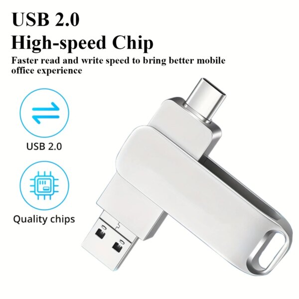 3PCS 3-in-1 USB Flash Drive 128GB 64GB 32GB 16GB 8GB, USB 2.0 High Speed U Disk, Type-C Metal Pen Drive For PC Laptops Tablets - Image 2