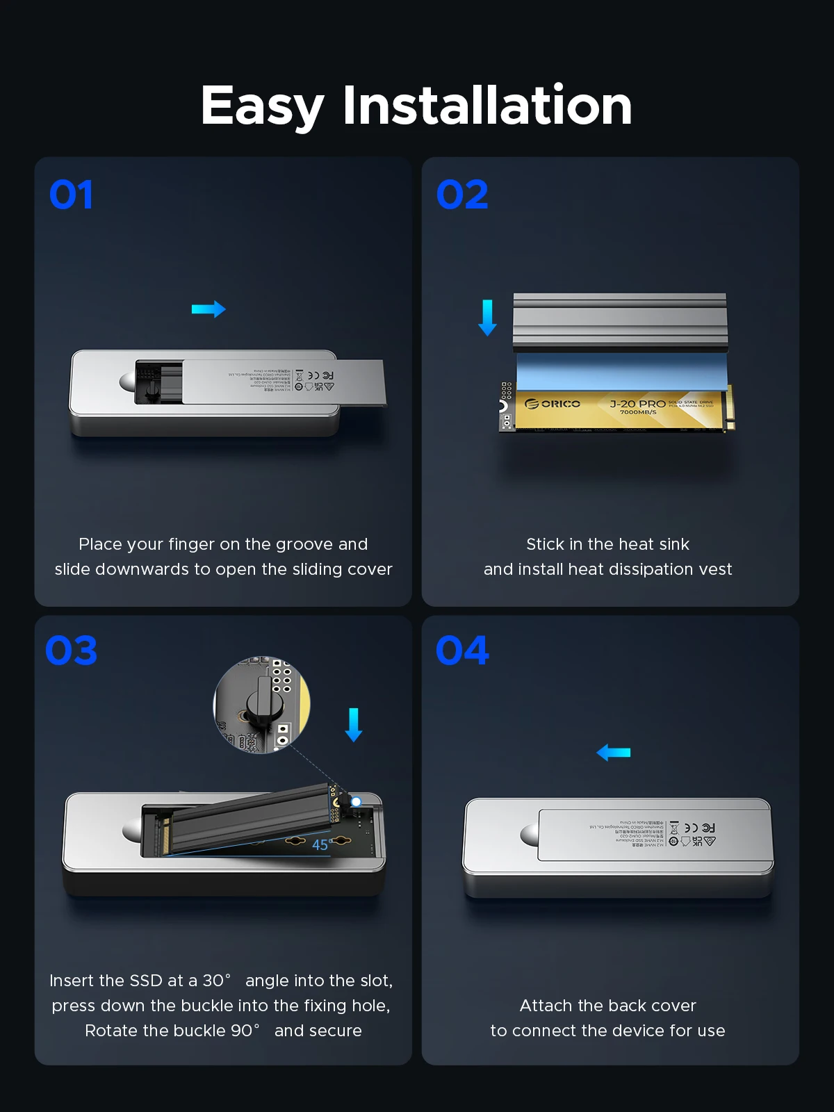 ORICO RGB 40Gbps USB4 M.2 SSD Enclosure 8TB with with Cooling Fan PCIe4.0 NVME Enclosure Aluminum Compatible Thunderbolt 3/4