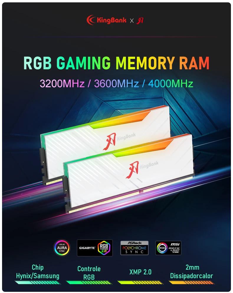 KingBank memoria ram RGB RAM ddr4 8GBx2 16GBx2 3200MHz 3600MHz 4000MHz Hynix dual-channel DIMM desktop memory ram