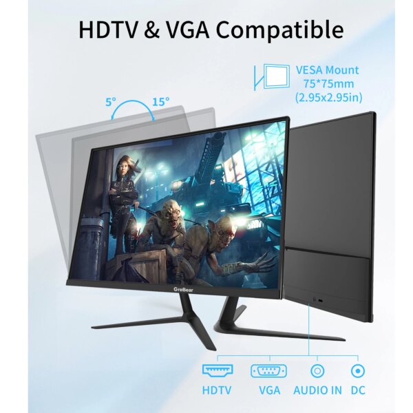 GreBear IPS Computer Monitor 24 Inch, FHD 1080p PC Monitor 5ms(GTG) 99% sRGB,Ultra Slim, LED Low Blue Light An - Image 3