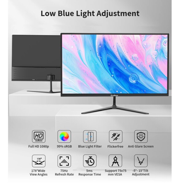 GreBear IPS Computer Monitor 24 Inch, FHD 1080p PC Monitor 5ms(GTG) 99% sRGB,Ultra Slim, LED Low Blue Light An - Image 4