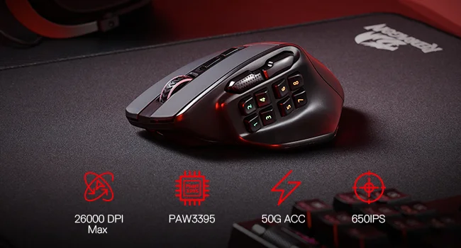 Redragon M811 PRO Wireless MMO Gaming Mouse, 15 Programmable Buttons RGB Gamer Mouse, 10 Side Macro Keys Redragon M811 PRO Wireless MMO Gaming Mouse, 15 Programmable Buttons RGB Gamer Mouse, 10 Side Macro Keys