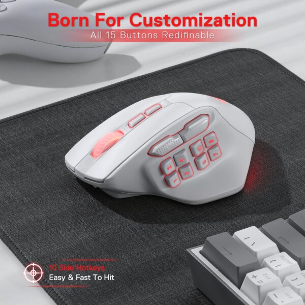 Redragon M811 PRO Wireless MMO Gaming Mouse, 15 Programmable Buttons RGB Gamer Mouse, 10 Side Macro Keys - Image 5