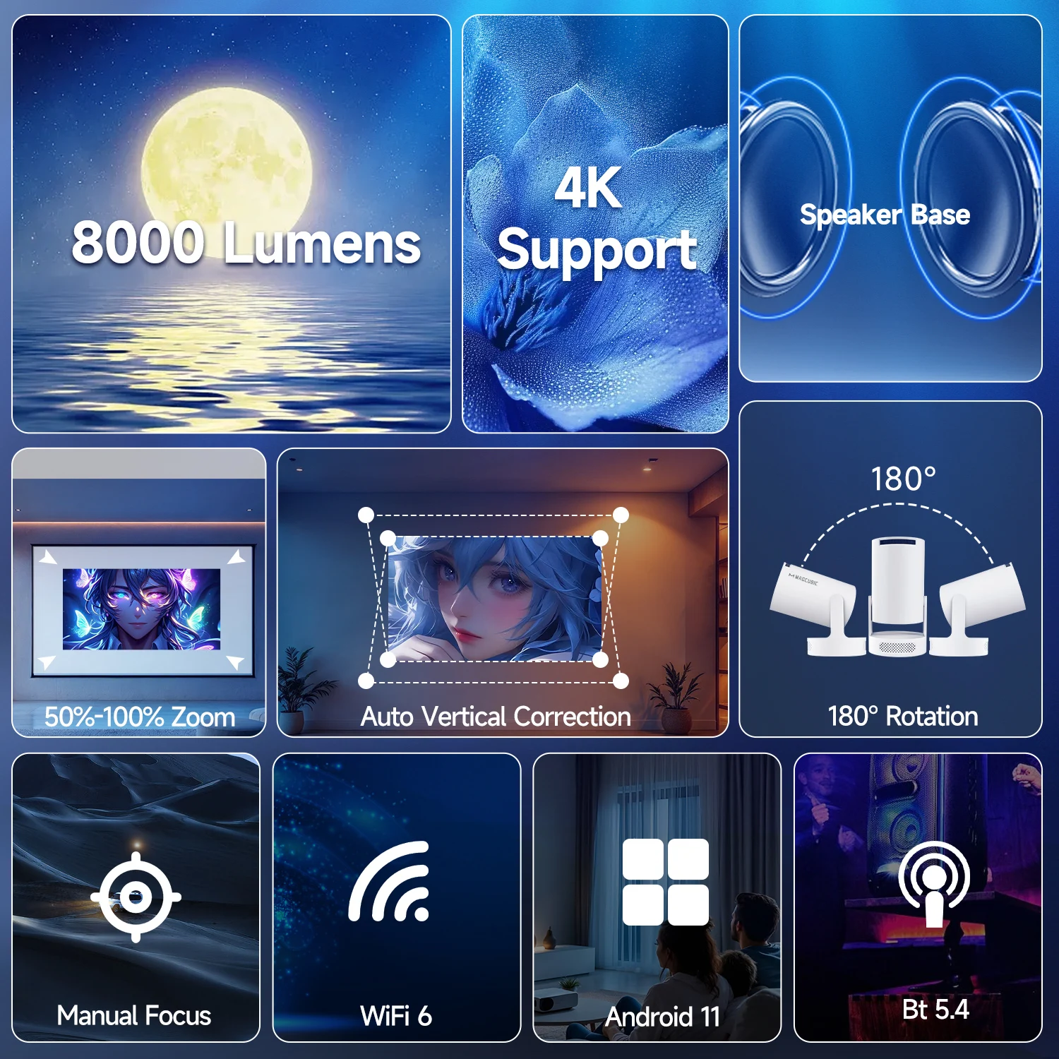 Magcubic HY300 Pro + Projector 4K 720P With 5W Speaker Android 11 8000 Lumens WiFi 6 BT5.4 Outdoor Video Home Theater Projector Magcubic HY300 Pro + Projector 4K 720P With 5W Speaker Android 11 8000 Lumens WiFi 6 BT5.4 Outdoor Video Home Theater Projector