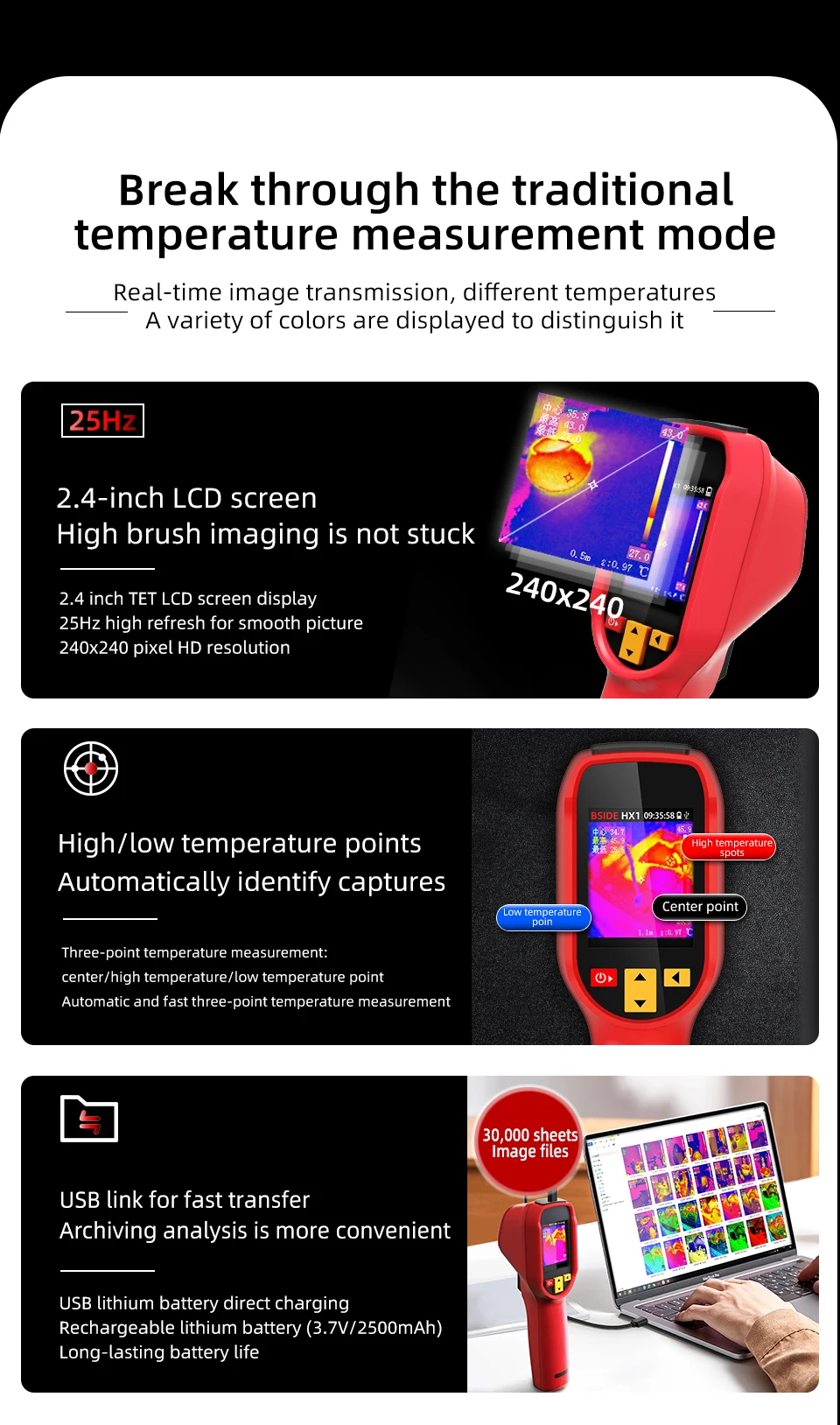 BSIDE NEW Thermal Imager Camera HX1 HX3 Laser Thermographic HD Resolution For Circuit PCB Repair Pipeline Detection Medical