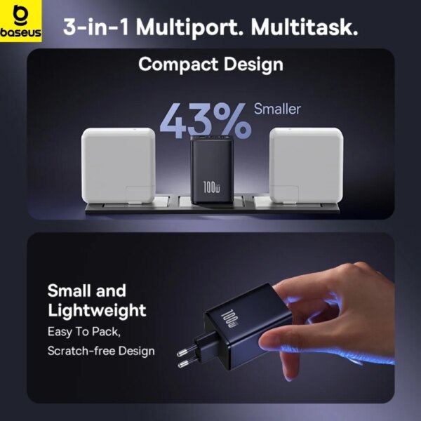 Baseus Fast Charger PD 100W Type C USB EU Charger Support Portable Fast Charger for Huawei iPhone 16 15 14 13 Laptop Charger - Image 3