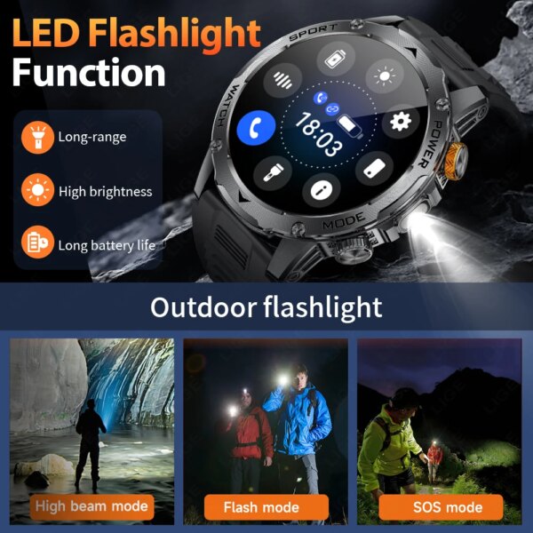 LIGE New Smart Watch Men 1000mAh Large Capacity Battery Outdoor Flashlight Bluetooth Call Waterproof Sport Fitness Smartwatch - Image 5