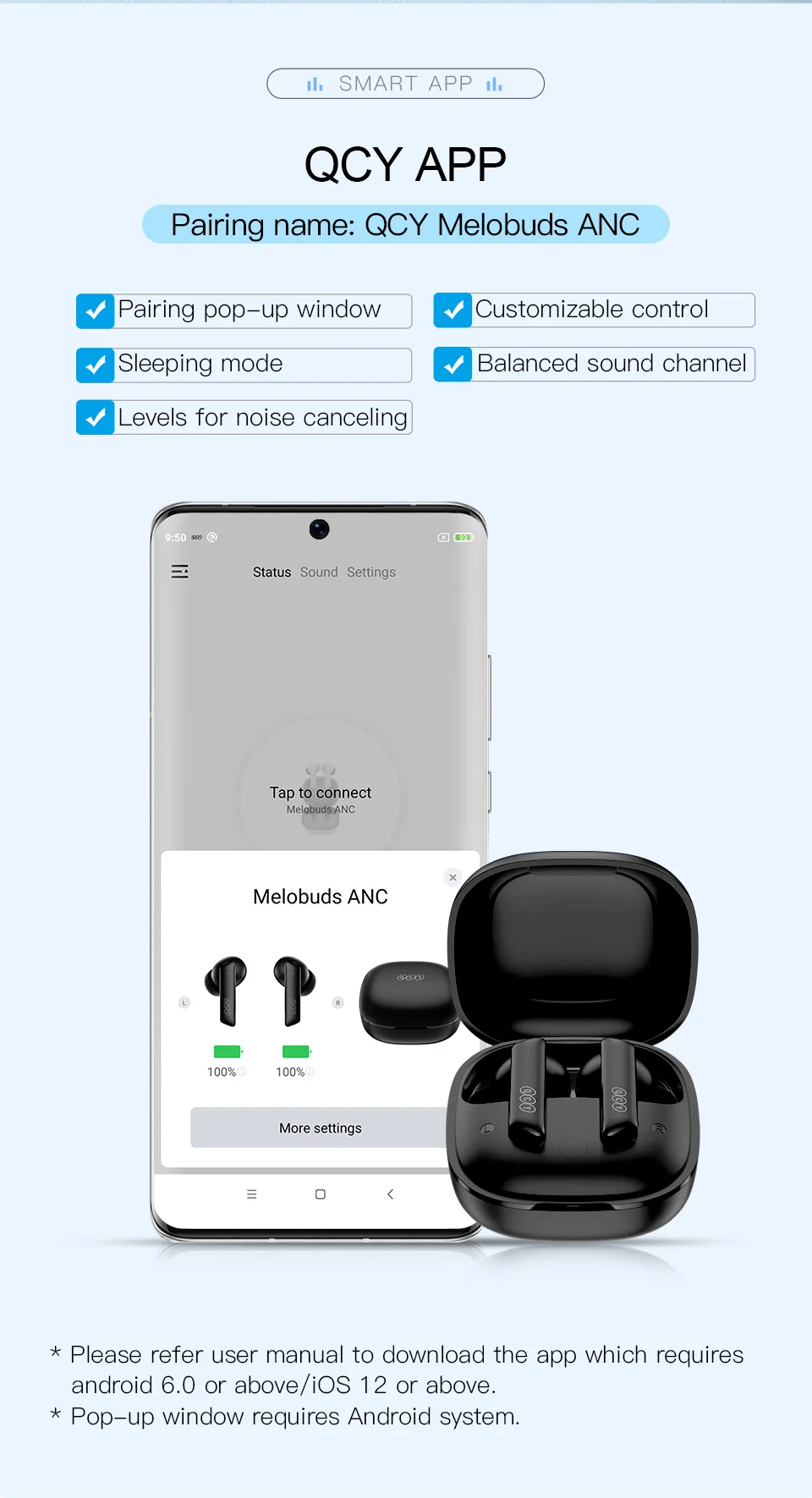 NEW QCY HT05 ANC Wireless TWS Bluetooth 5.2 Earphones 40dB Active Noise Cancellation Headset 6 Mic ENC HD Call TWS Earbuds