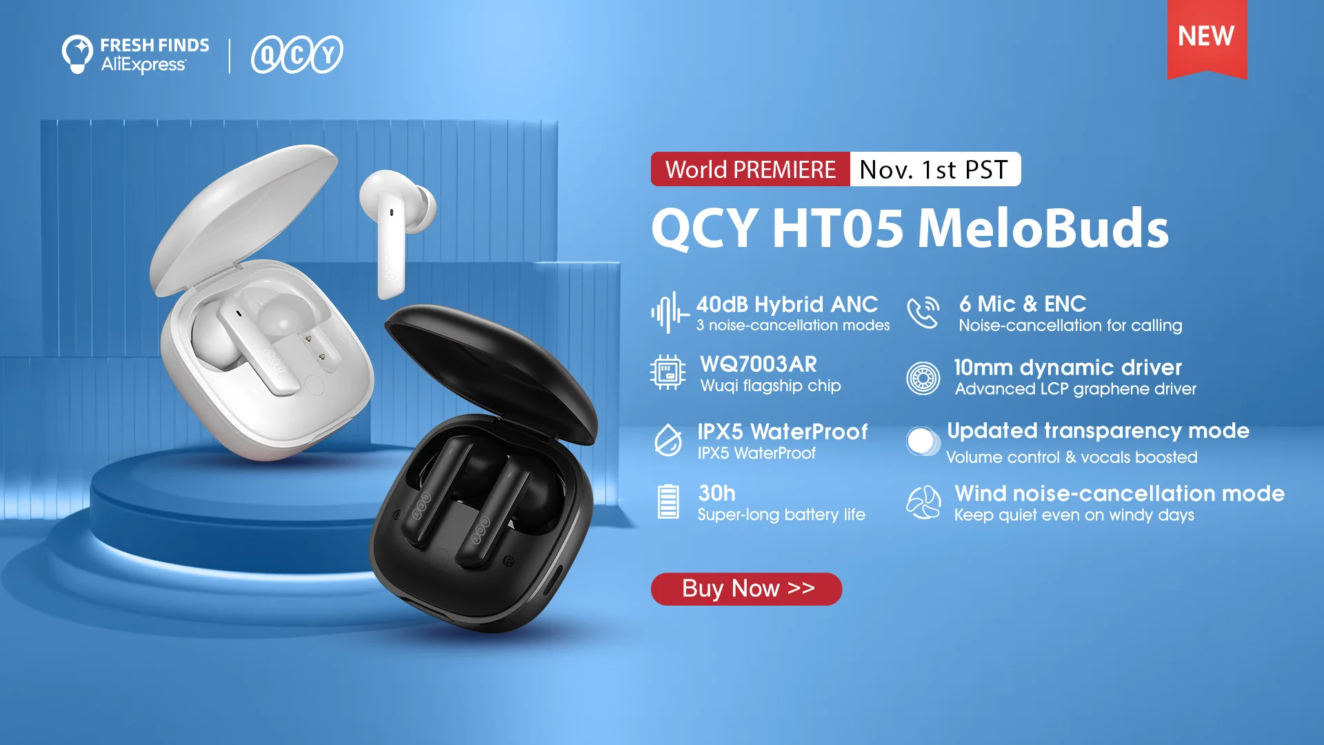 NEW QCY HT05 ANC Wireless TWS Bluetooth 5.2 Earphones 40dB Active Noise Cancellation Headset 6 Mic ENC HD Call TWS Earbuds