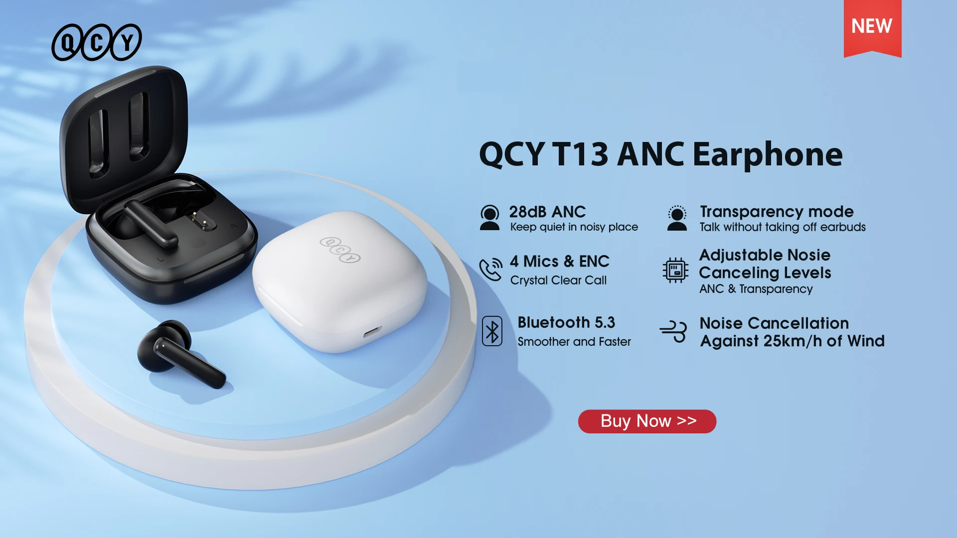 NEW QCY HT05 ANC Wireless TWS Bluetooth 5.2 Earphones 40dB Active Noise Cancellation Headset 6 Mic ENC HD Call TWS Earbuds