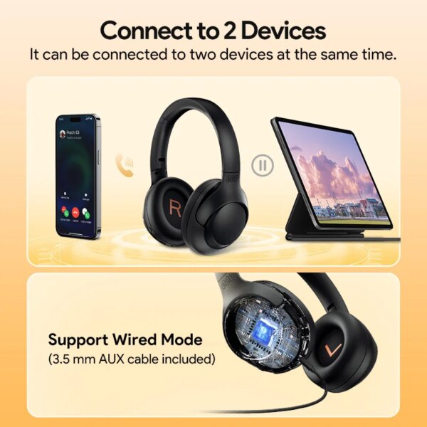 QCY H3 ANC Wireless Headphones Bluetooth 5.4 Hi-Res Audio Over Ear Headset 43dB Hybrid Active Noise Cancellation Earphones 60H - Image 6