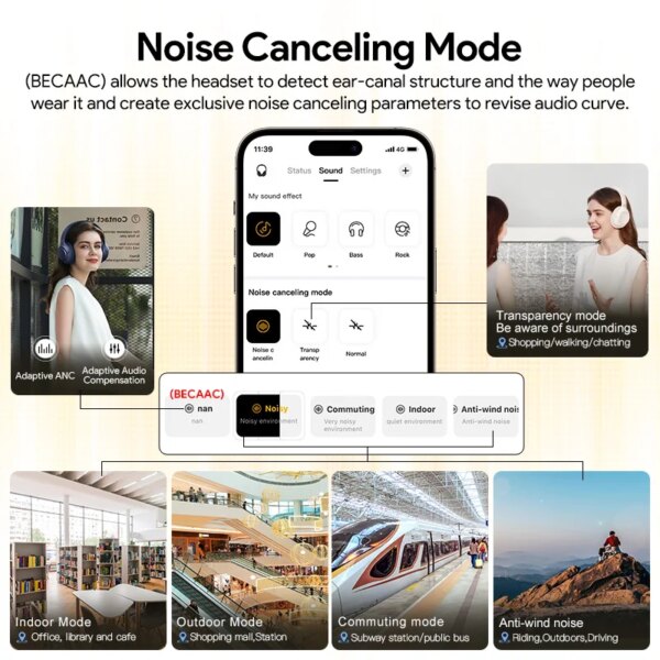 QCY H3 ANC Wireless Headphones Bluetooth 5.4 Hi-Res Audio Over Ear Headset 43dB Hybrid Active Noise Cancellation Earphones 60H - Image 5