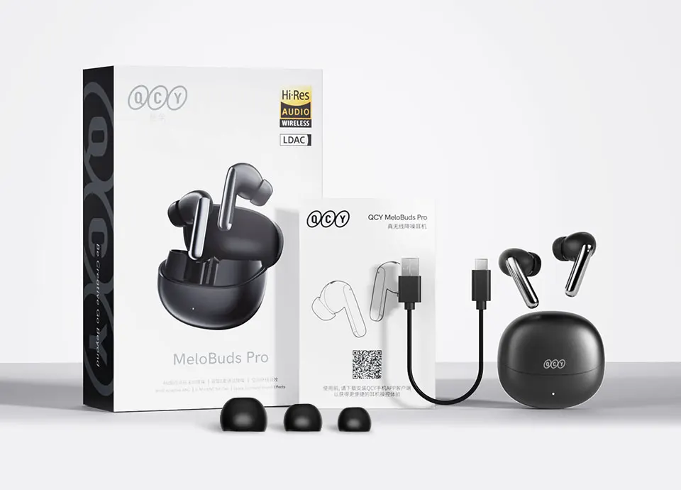 QCY MeloBuds Pro ANC Wireless Bluetooth Earphones 46dB Hybrid ANC Hi-Res LDAC Bluetooth 5.3 Earbuds 6 Mic 34H Playtime