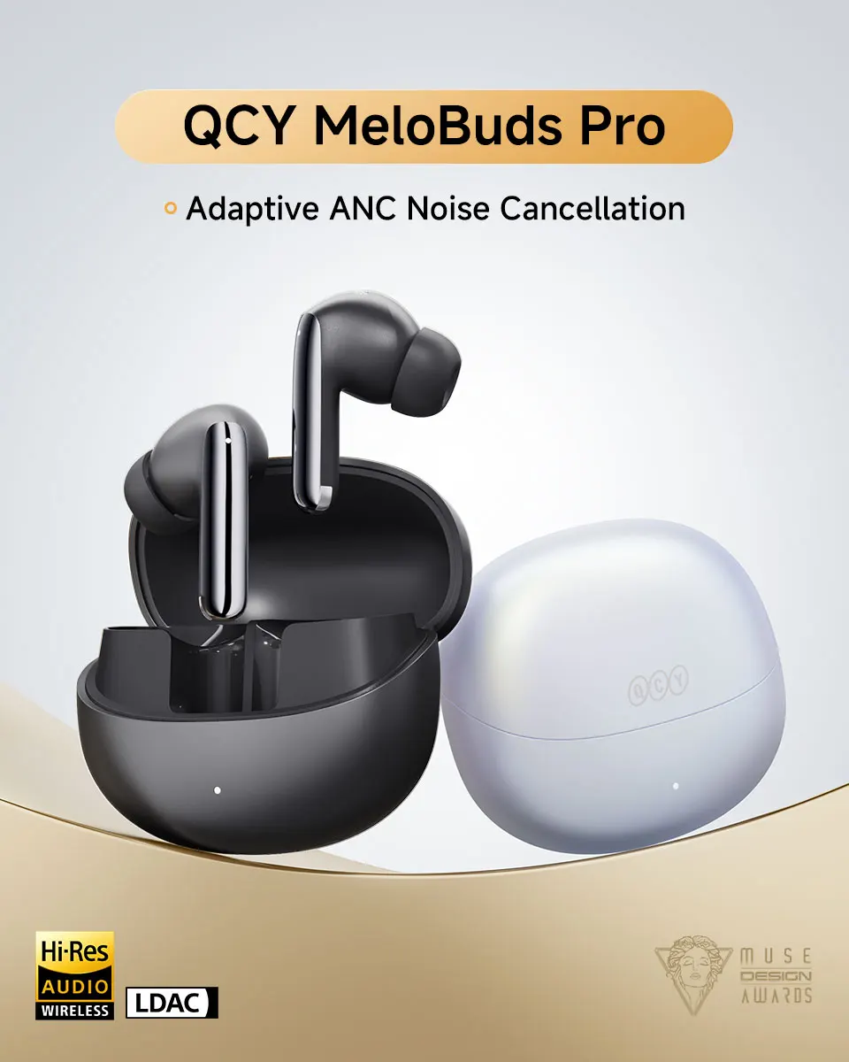 QCY MeloBuds Pro ANC Wireless Bluetooth Earphones 46dB Hybrid ANC Hi-Res LDAC Bluetooth 5.3 Earbuds 6 Mic 34H Playtime