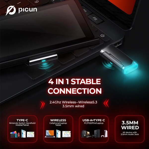 Picun G2 2.4G Wireless Gaming Headset Bluetooth Headphones 5ms Low Latency 7.1 Surround ENC Mic For PC PS4 PS5 Phone Switch - Image 3