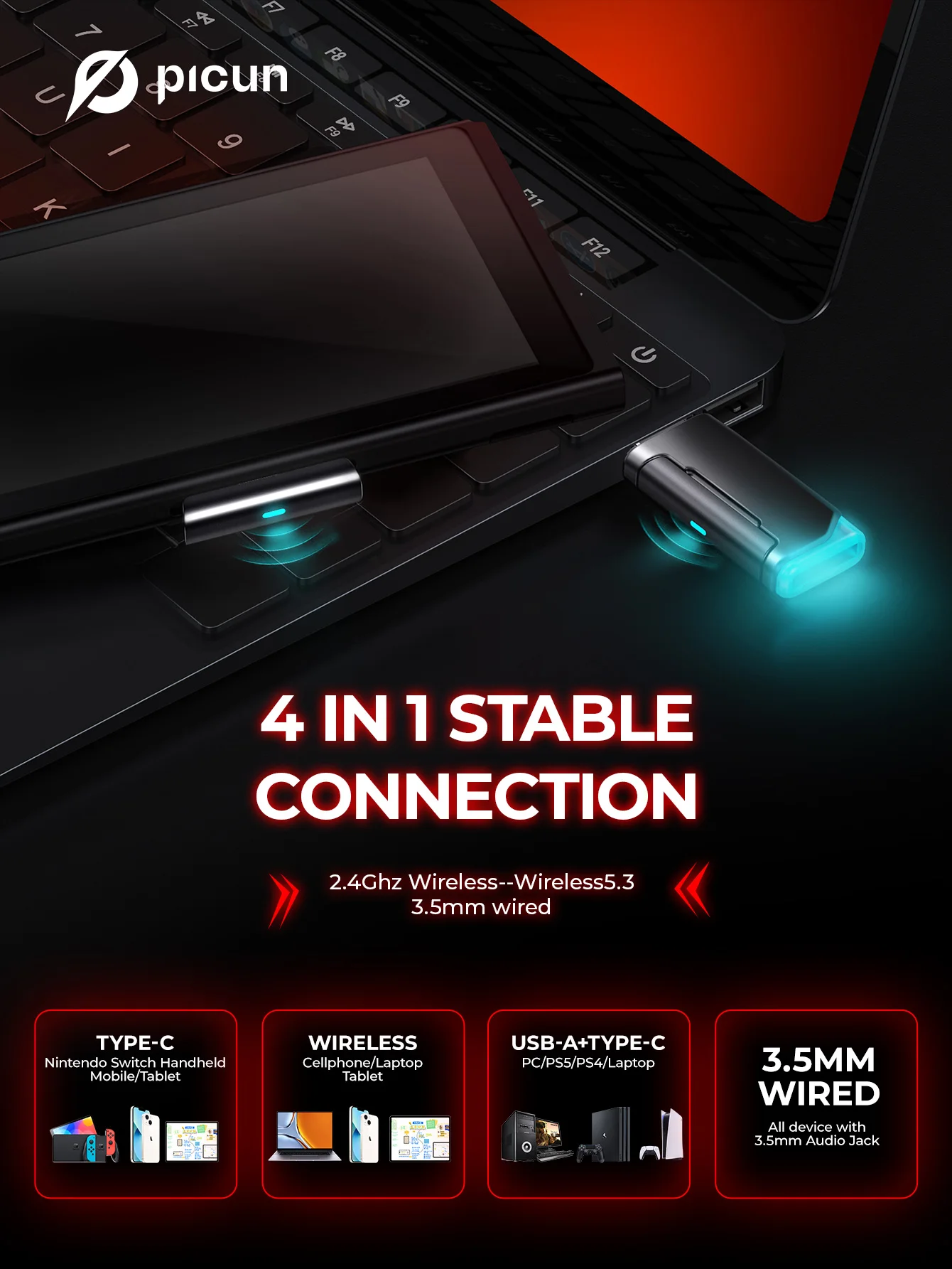 Picun G2 2.4G Wireless Gaming Headset Bluetooth Headphones 5ms Low Latency 7.1 Surround ENC Mic For PC PS4 PS5 Phone Switch Picun G2 2.4G Wireless Gaming Headset Bluetooth Headphones 5ms Low Latency 7.1 Surround ENC Mic For PC PS4 PS5 Phone Switch