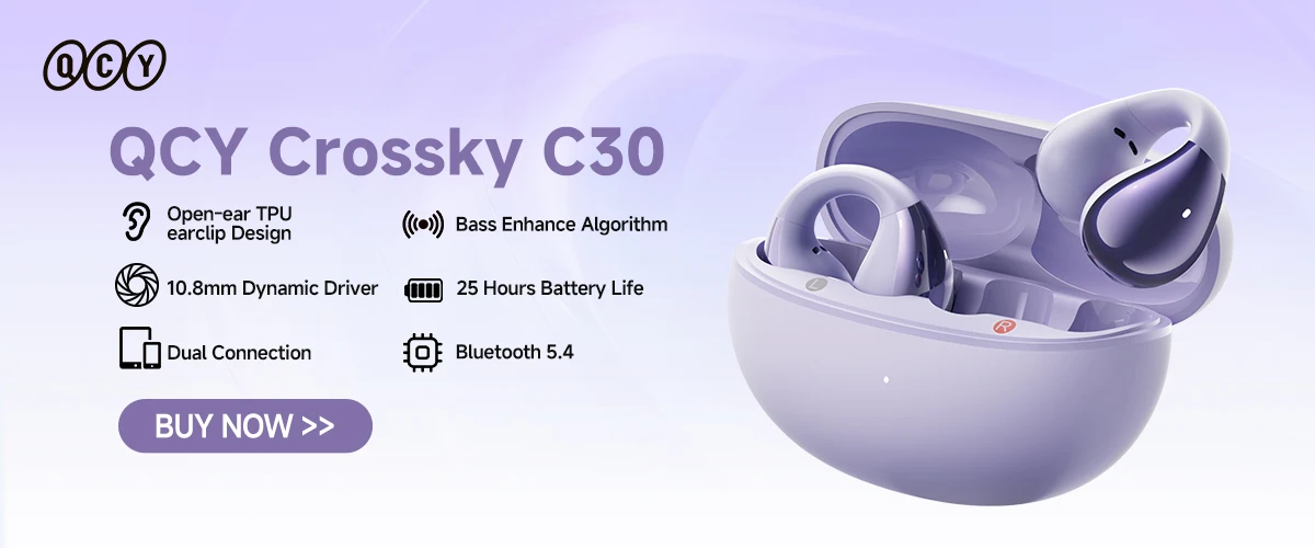 QCY Crossky C30 Wireless Earphones Bluetooth 5.4 Ear clip TWS Sports Earbuds Open Ear Earclip Dual-Connection Headphone