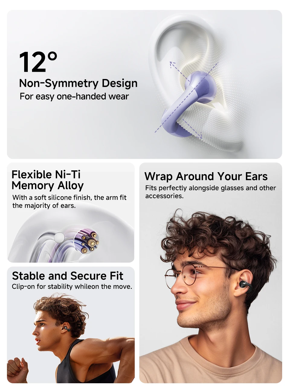 QCY Crossky C30 Wireless Earphones Bluetooth 5.4 Ear clip TWS Sports Earbuds Open Ear Earclip Dual-Connection Headphone