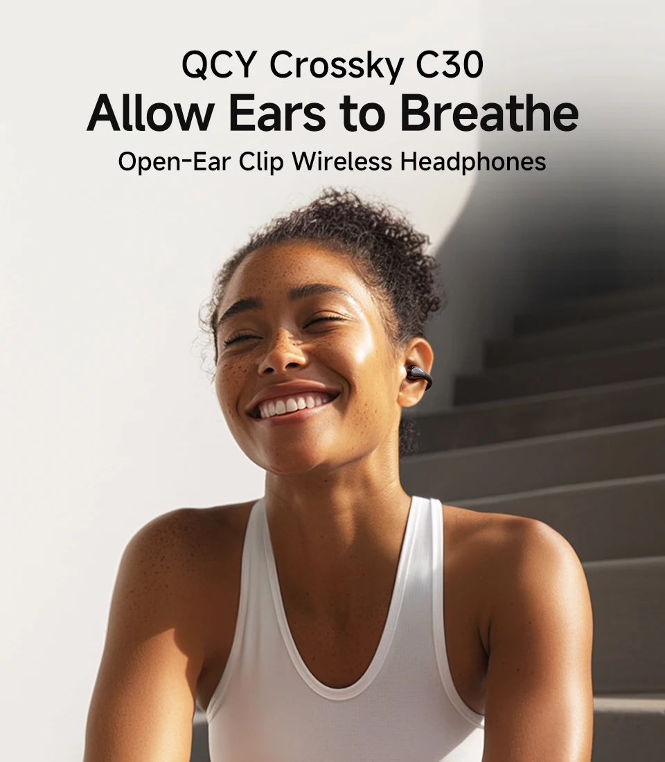 QCY Crossky C30 Wireless Earphones Bluetooth 5.4 Ear clip TWS Sports Earbuds Open Ear Earclip Dual-Connection Headphone