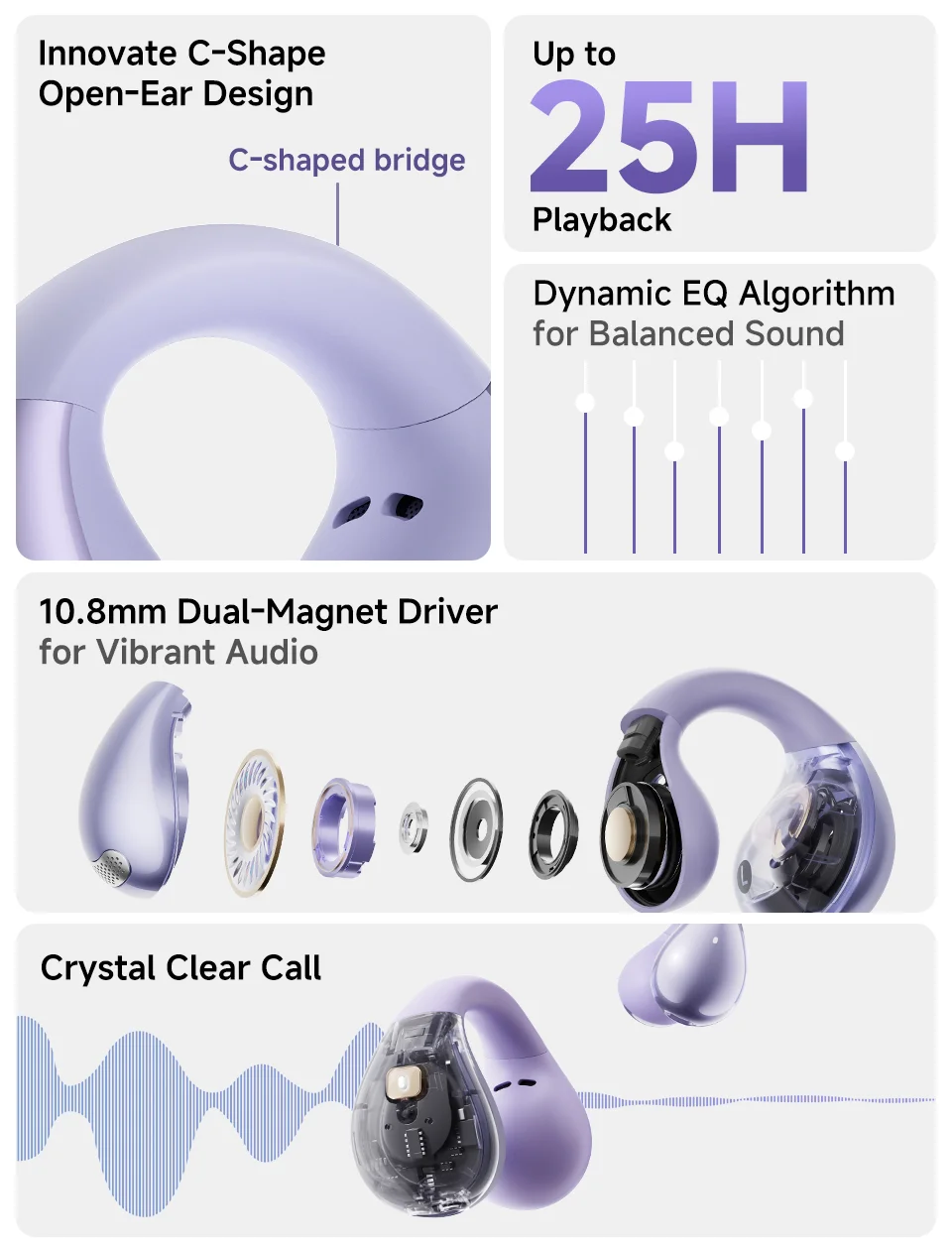 QCY Crossky C30 Wireless Earphones Bluetooth 5.4 Ear clip TWS Sports Earbuds Open Ear Earclip Dual-Connection Headphone