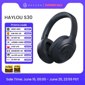 HAYLOU S30 Wireless Bluetooth 5.4 Headphones 43dB Adaptive Noise Cancelling Headsets 40mm Driver 80H Playtime Earphones