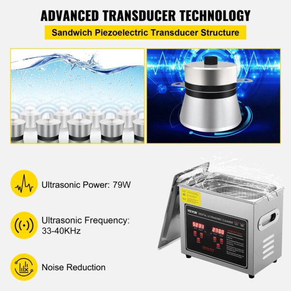 VEVOR 2L 3L 6L 10L 22L 30L Ultrasonic Cleaner Stainless Steel Portable Heated Cleaning Washing Machine Ultrasound Home Appliance - Image 3