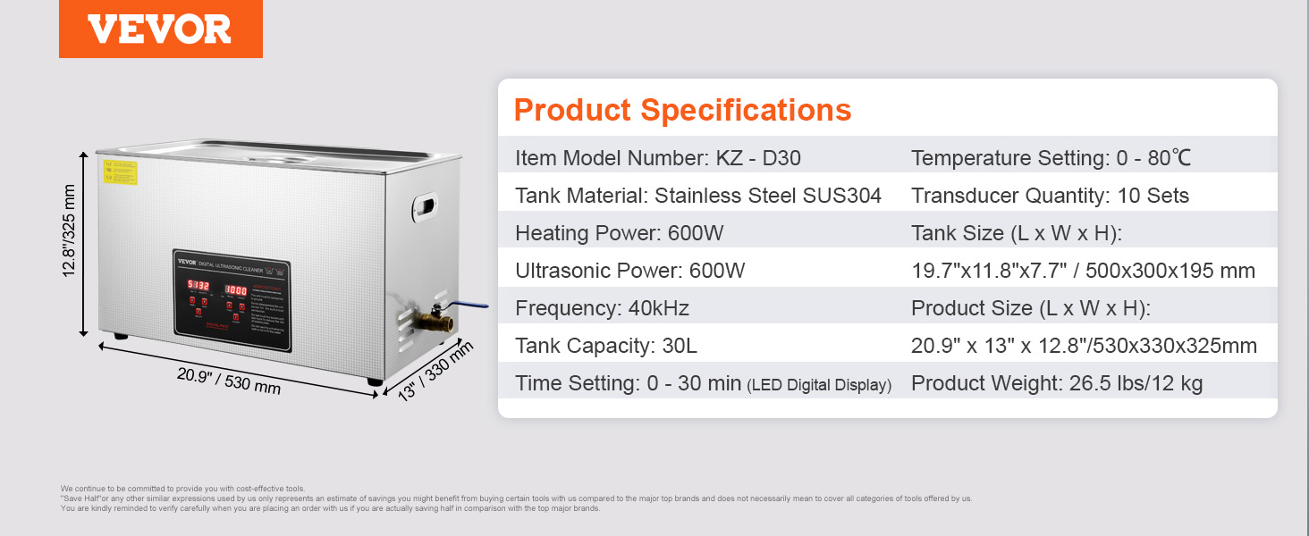 VEVOR 2L 3L 6L 10L 22L 30L Ultrasonic Cleaner Stainless Steel Portable Heated Cleaning Washing Machine Ultrasound Home Appliance