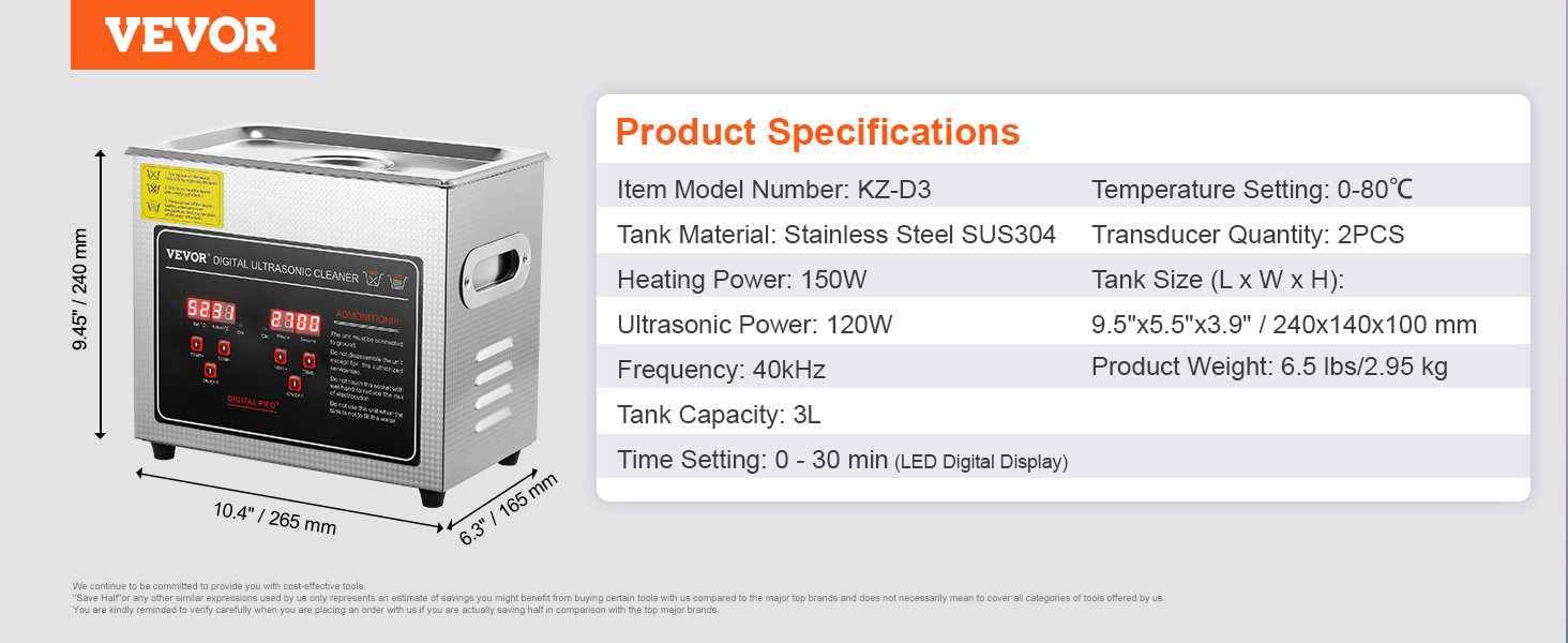 VEVOR 2L 3L 6L 10L 22L 30L Ultrasonic Cleaner Stainless Steel Portable Heated Cleaning Washing Machine Ultrasound Home Appliance