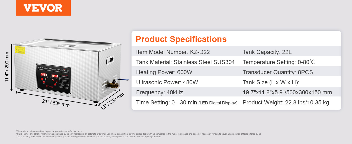 VEVOR 2L 3L 6L 10L 22L 30L Ultrasonic Cleaner Stainless Steel Portable Heated Cleaning Washing Machine Ultrasound Home Appliance