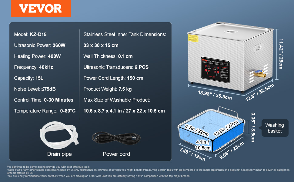VEVOR 2L 3L 6L 10L 22L 30L Ultrasonic Cleaner Stainless Steel Portable Heated Cleaning Washing Machine Ultrasound Home Appliance