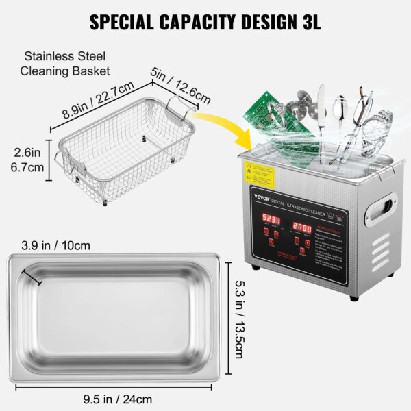 VEVOR 2L 3L 6L 10L 22L 30L Ultrasonic Cleaner Stainless Steel Portable Heated Cleaning Washing Machine Ultrasound Home Appliance - Image 6