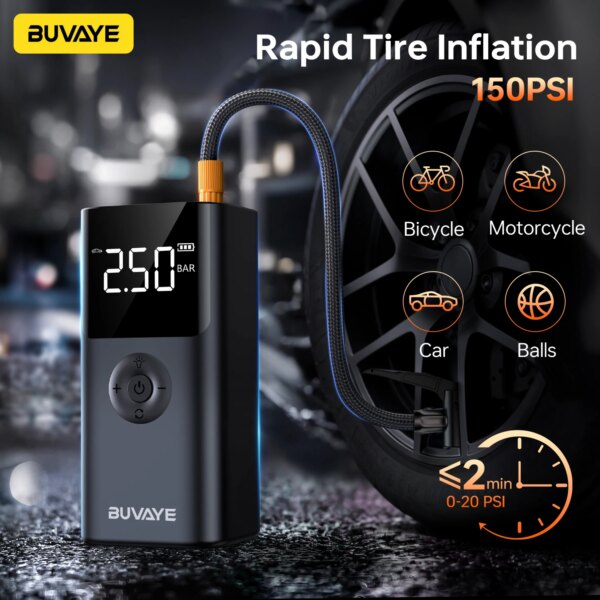 BUVAYE 4 In 1 2500A Portable Jump Starter Power Bank 150PSI Air Pump Booster Car Battery 12V Car Battery Starter Powerbank - Image 3