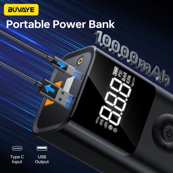 BUVAYE 4 In 1 2500A Portable Jump Starter Power Bank 150PSI Air Pump Booster Car Battery 12V Car Battery Starter Powerbank - Image 5