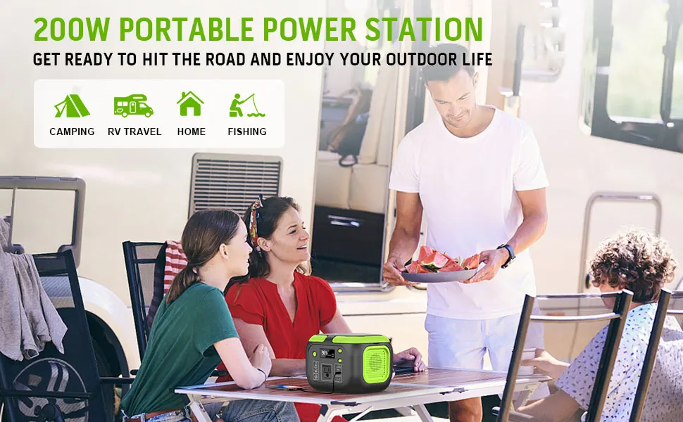 200W Portable Power Station 155Wh Solar Generator 42000mAh Power Bank with AC Outlet 110V, DC, USB QC3.0 for Outdoor Camping RV